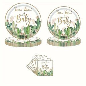 20 Each Mexican Cactus Theme 9inch Plate, 7inch Plate, 13inch Tissue Napkins